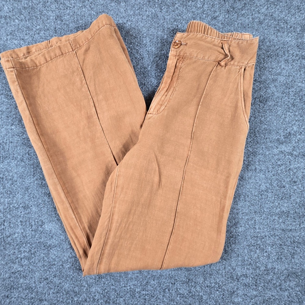 YFB Young Fabulous & Broke Wide Leg Linen Pants Womens Small Brown Seam Detail
